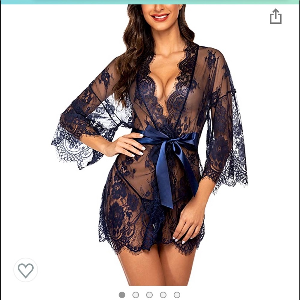 Brand new lingerie robe with thong sz LG Navy